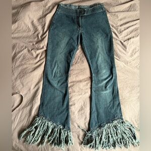 Fringed Bell Bottom Y2k Jeans